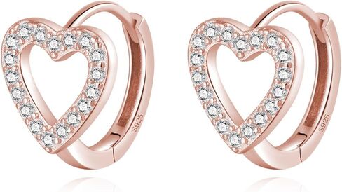 SLUYNZ Sterling Silver CZ Heart Hoop Earrings for Women Teen Girls Hollow Heart Small Hoop Earrings Huggie in Kuwait
