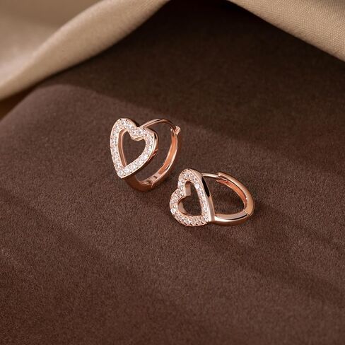 SLUYNZ Sterling Silver CZ Heart Hoop Earrings for Women Teen Girls Hollow Heart Small Hoop Earrings Huggie in Kuwait