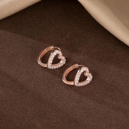 SLUYNZ Sterling Silver CZ Heart Hoop Earrings for Women Teen Girls Hollow Heart Small Hoop Earrings Huggie in Kuwait