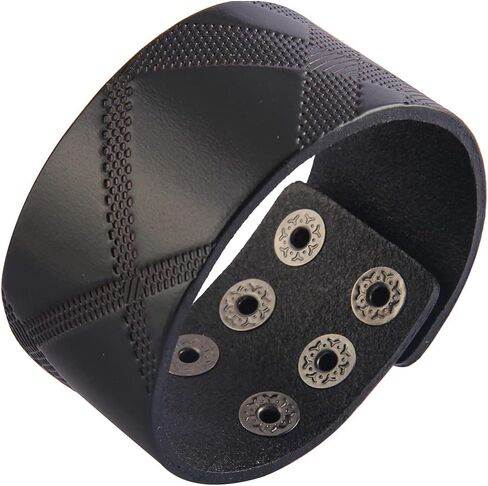 Leather Bracelet for Men Wrist Cuffs Leather Arm Bands Punk Leather Wristband Black Leather Cuff Bracelet for Women Boys in Kuwait