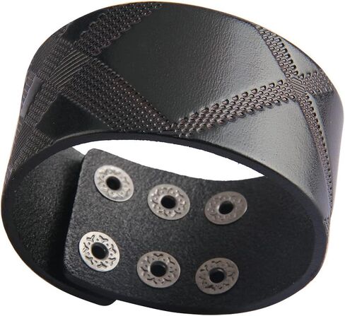 Leather Bracelet for Men Wrist Cuffs Leather Arm Bands Punk Leather Wristband Black Leather Cuff Bracelet for Women Boys in Kuwait
