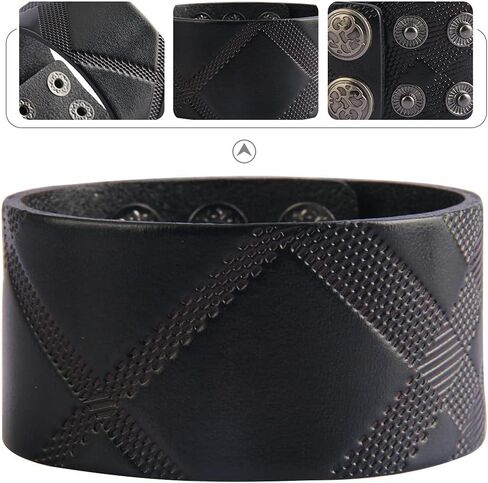 Leather Bracelet for Men Wrist Cuffs Leather Arm Bands Punk Leather Wristband Black Leather Cuff Bracelet for Women Boys in Kuwait