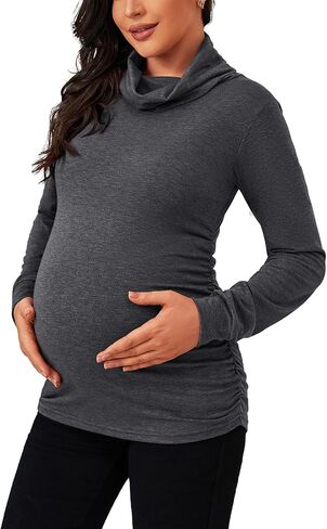 GINKANA ملابس الأمومة طويلة الأكمام الياقة المدورة مريحة عالية الرقبة عادية الأمومة البلوز الخريف الحمل قمصان بلوزة الملابس in Kuwait