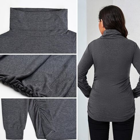 GINKANA ملابس الأمومة طويلة الأكمام الياقة المدورة مريحة عالية الرقبة عادية الأمومة البلوز الخريف الحمل قمصان بلوزة الملابس in Kuwait