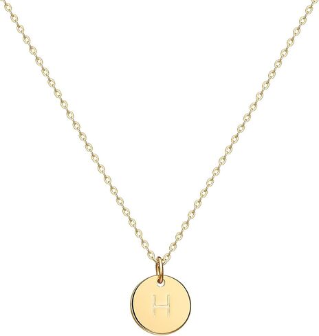 Valloey Rover Initial Necklaces for Women 14K Gold Plated Dainty Letter Necklce Round Coin Disc Pendant Double Side Engraved A-Z Necklace Personalized Jewelry Gift for Girls in Kuwait