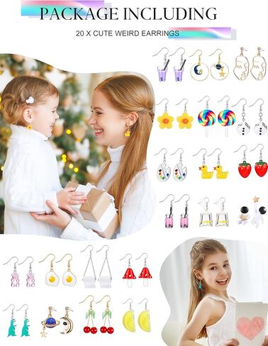 20 Pairs Cute Weird Earrings Funny Dangle Drop Earrings for Women Girls Including Gummy Candy Bear Milk Tea Goldfish Artist Paint Cartoon Strawberry Mushroom Flowers and More in Saudi Arabia