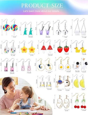 20 Pairs Cute Weird Earrings Funny Dangle Drop Earrings for Women Girls Including Gummy Candy Bear Milk Tea Goldfish Artist Paint Cartoon Strawberry Mushroom Flowers and More in Saudi Arabia