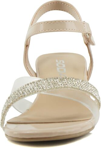 Soda Camp-2 Kids Children Girls Bling Sparkle Gems Rhinestone Crisscross band Comfortable Sole with Ankle Velcro Strap Block Heel Sandals Shoes in Saudi Arabia
