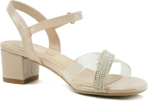 Soda Camp-2 Kids Children Girls Bling Sparkle Gems Rhinestone Crisscross band Comfortable Sole with Ankle Velcro Strap Block Heel Sandals Shoes in Saudi Arabia