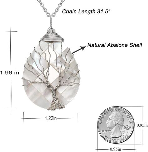 sedmart Tear Drop Abalone Shell Pendent Necklace Wire Wrap Abalone Shell Tree of Life Pendant Necklace Fashion Necklace Jewelry for Women handmade necklace mothers day necklace for mom jewelry in Kuwait