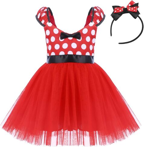 IBTOM CASTLE Girls' Polka Dots Princess Party Cosplay Pageant Fancy Costume Tutu Birthday Dress up+Ears Headband in Kuwait