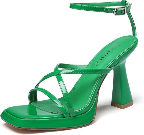 Reitoye Strappy Heels for Women Platform Chunky Square Toe Heeled Sandals | Women's Heeled Sandals,Block High Heel,Adjustable Ankle Strap,All-Day Comfort Non-slip Sole,Party,Wedding,Prom Heels Shoes in Saudi Arabia
