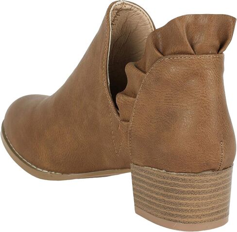 Fashare Womens Fall Cutout Booties Ankle Heels Low Stacked Ruffle Slip On Dress Short Boots Shoes in Saudi Arabia