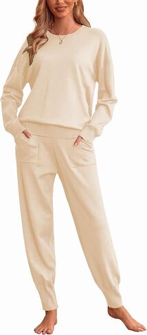 Ekouaer Women'S 2 Piece Lounge Set Long Sleeve Pajamas Sweatsuit Knit Pullover Sweater Jogger Pant Outfits With Pockets in Kuwait