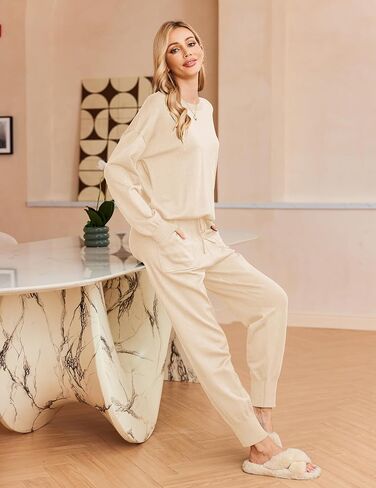 Ekouaer Women'S 2 Piece Lounge Set Long Sleeve Pajamas Sweatsuit Knit Pullover Sweater Jogger Pant Outfits With Pockets in Kuwait
