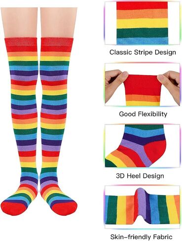Century Star Thigh High Socks Athletic Striped Stockings for Women Long Tube Stocking Over Knee Plus Size Sports Socks in Kuwait
