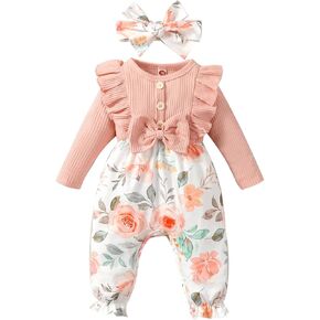 ملابس خريفية للفتيات حديثي الولادة من Ptomurs بذلة رومبير بأكمام طويلة مكشكشة + مجموعة عصابة رأس in Kuwait