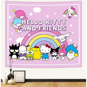 نسيج مرحبا كيتي والأصدقاء-ملصق مرحبا كيتي-ديكور غرفة سانريو-مستلزمات حفلات كاواي-ديكور غرفة الأطفال نسيج-ديكورات عيد ميلاد أنيمي نسيج 60 × 50 بوصة in Kuwait