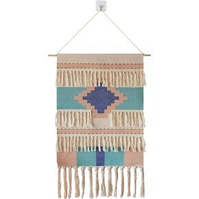 Macrame Woven Wall Tapestry Hanging Art, 20x34" Extra Large Boho Chic Bohemian Red Sun Landscape Geometric Printed Tapestries Decor for Apartment Dorm Kids Livingroom Bedroom Door Entrance (Round Sun)