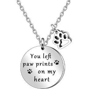 JQFEN هدية تذكارية مكتوب عليها You Left Paw Prints On My Heart Necklace for Pet Lover Remembrance Jewelry فقدان Dog Gift in Kuwait
