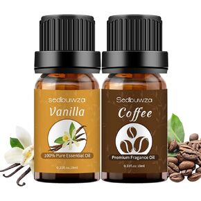Sedbuwza Vanilla Essential Oil Set, 2 Pack Vanilla Aromatherapy Oils for Massage, Diffuser, Perfume, Soap, Candle Making 2 x 10 ml