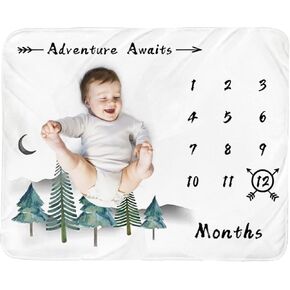 بطانية ميلستون الشهرية للاطفال الاولاد والبنات - بطانية شهر الصنوبر الجبلي لحديثي الولادة للجنسين هدية شخصية محايدة لحفلات استقبال المولود الجديد، ديكور للغابات والحضانة، دعامة خلفية للتصوير in Kuwait