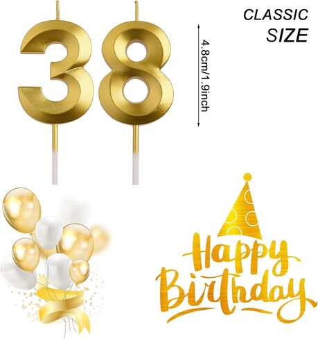 AOOLADA 38th 83rd Birthday Candles, Gold 83 38 Year Old Cake Topper Number Birthday Candles, Birthday Party Decorations Gifts for Women Men in Saudi Arabia
