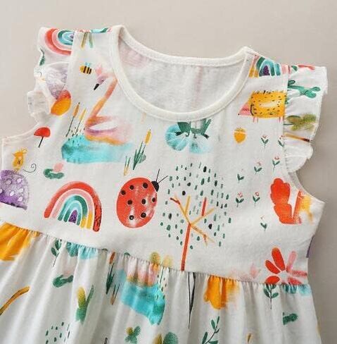 Little Girls Cotton Dresses Flutter Short Sleeve Summer Dress for 2-7 Years Old in Kuwait