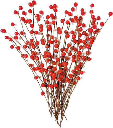 Suandsu 30 Pcs Artificial Berry Stems Holly Christmas Berries for Christmas Tree Decor DIY Xmas Wreath Craft 12.4'' Long in Kuwait