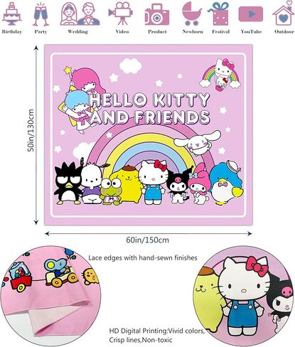 نسيج مرحبا كيتي والأصدقاء-ملصق مرحبا كيتي-ديكور غرفة سانريو-مستلزمات حفلات كاواي-ديكور غرفة الأطفال نسيج-ديكورات عيد ميلاد أنيمي نسيج 60 × 50 بوصة in Kuwait