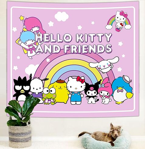 نسيج مرحبا كيتي والأصدقاء-ملصق مرحبا كيتي-ديكور غرفة سانريو-مستلزمات حفلات كاواي-ديكور غرفة الأطفال نسيج-ديكورات عيد ميلاد أنيمي نسيج 60 × 50 بوصة in Kuwait