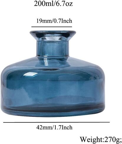 QUUPY 200ml Empty Glass Diffuser Bottle Round Aromatherapy Jar Container Essential Oil Perfume Fragrance Accessories for DIY Replacement Reed Sticks Crafts Decor Blue in Saudi Arabia