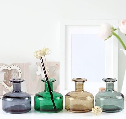 QUUPY 200ml Empty Glass Diffuser Bottle Round Aromatherapy Jar Container Essential Oil Perfume Fragrance Accessories for DIY Replacement Reed Sticks Crafts Decor Blue in Saudi Arabia