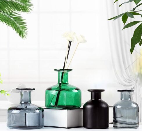 QUUPY 200ml Empty Glass Diffuser Bottle Round Aromatherapy Jar Container Essential Oil Perfume Fragrance Accessories for DIY Replacement Reed Sticks Crafts Decor Blue in Saudi Arabia