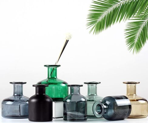 QUUPY 200ml Empty Glass Diffuser Bottle Round Aromatherapy Jar Container Essential Oil Perfume Fragrance Accessories for DIY Replacement Reed Sticks Crafts Decor Blue in Saudi Arabia
