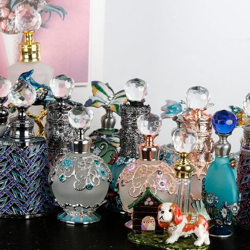 SEVENBEES 4ml Decorative Glass Perfume Bottle with Dog Figurine Collectibles - Refillable Empty Glass Bottle for Dresser Table Décor, an exceptional gift or souvenir for Traveling in Kuwait