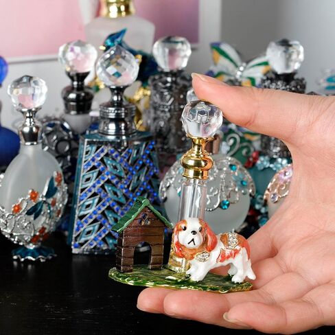 SEVENBEES 4ml Decorative Glass Perfume Bottle with Dog Figurine Collectibles - Refillable Empty Glass Bottle for Dresser Table Décor, an exceptional gift or souvenir for Traveling in Kuwait