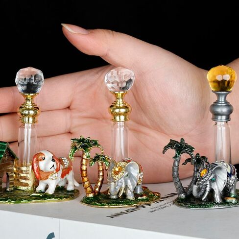 SEVENBEES 4ml Decorative Glass Perfume Bottle with Dog Figurine Collectibles - Refillable Empty Glass Bottle for Dresser Table Décor, an exceptional gift or souvenir for Traveling in Kuwait