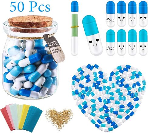 Love Capsule Gift Box with 50 Pieces Message In a Bottle Capsule - Letter Pills for Valentine's Day,Birthday,Mother's Day - Romantic Cute Sentimental Gifts for Boyfriend Lover Couple Friend Mom Him in Kuwait
