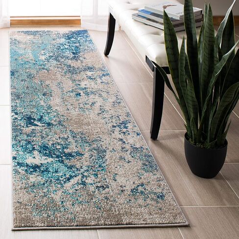 سجادة SAFAVIEH Madison Collection - 2'2" x 14'، أزرق ورمادي، تصميم تجريدي بوهو حديث، لا يتساقط ويسهل العناية به، مثالي للمناطق ذات الحركة المرورية العالية في غرفة المعيشة وغرفة النوم (MAD440M) in Saudi Arabia