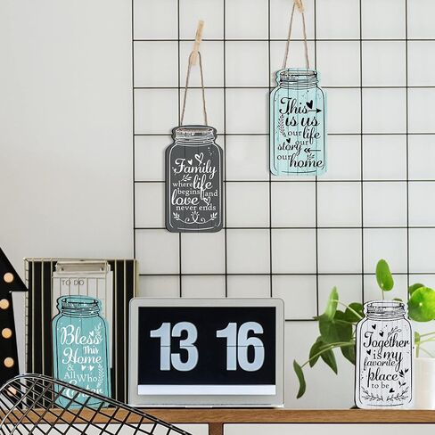 Jetec 4 Pieces Mason Jar Wall Hanging Plaque Bless This Home Sign This is us Together Family Home Rustic Farmhouse Hanging Decor Sign for Home Living Room Coffee Bar Kitchen Office Housewarming in Saudi Arabia
