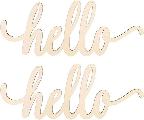 2pcs Hello Wood Signs Cutouts Wooden Letter Signs DIY Block Words Decorative Signs for Wreath Home Door Wall Art Decorations, 10x4.25 in in Saudi Arabia