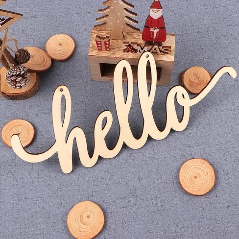 2pcs Hello Wood Signs Cutouts Wooden Letter Signs DIY Block Words Decorative Signs for Wreath Home Door Wall Art Decorations, 10x4.25 in in Saudi Arabia