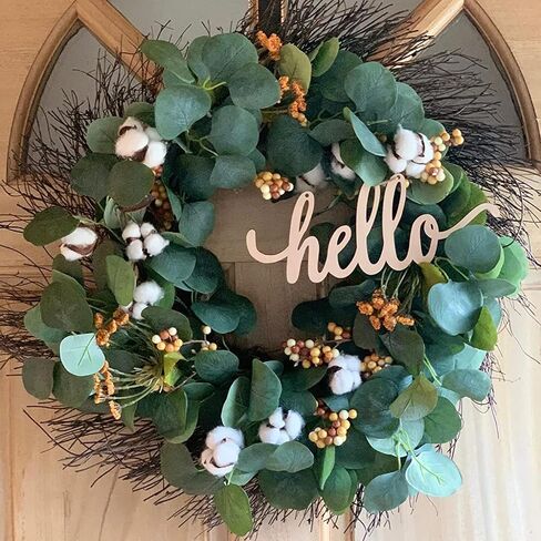 2pcs Hello Wood Signs Cutouts Wooden Letter Signs DIY Block Words Decorative Signs for Wreath Home Door Wall Art Decorations, 10x4.25 in in Saudi Arabia