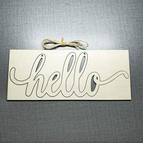 2pcs Hello Wood Signs Cutouts Wooden Letter Signs DIY Block Words Decorative Signs for Wreath Home Door Wall Art Decorations, 10x4.25 in in Saudi Arabia