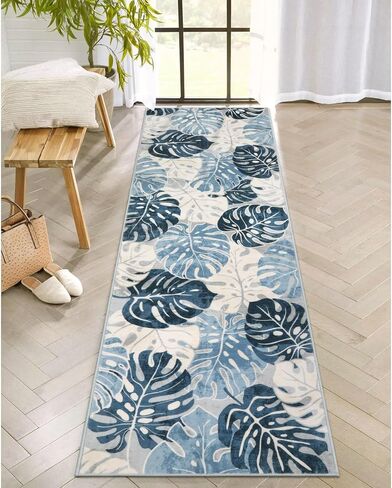 Wonnitar Leaf 2x3 Kitchen Rug,Small Bathroom Blue Rug,Washable Bedside Accent Mat,Monstera Plant Coastal Non-Shedding Soft Entryway Floor Carpet for Laundry Room Entrance Bath in Saudi Arabia