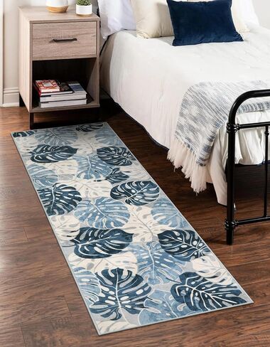 Wonnitar Leaf 2x3 Kitchen Rug,Small Bathroom Blue Rug,Washable Bedside Accent Mat,Monstera Plant Coastal Non-Shedding Soft Entryway Floor Carpet for Laundry Room Entrance Bath in Saudi Arabia