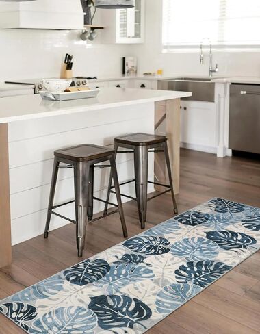 Wonnitar Leaf 2x3 Kitchen Rug,Small Bathroom Blue Rug,Washable Bedside Accent Mat,Monstera Plant Coastal Non-Shedding Soft Entryway Floor Carpet for Laundry Room Entrance Bath in Saudi Arabia