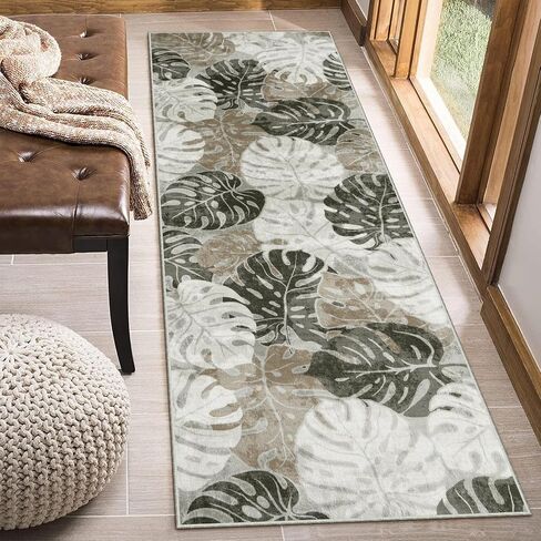 Wonnitar Leaf 2x3 Kitchen Rug,Small Bathroom Blue Rug,Washable Bedside Accent Mat,Monstera Plant Coastal Non-Shedding Soft Entryway Floor Carpet for Laundry Room Entrance Bath in Saudi Arabia