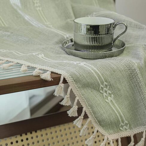 Boho Farmhouse Semi Blackout Curtains for Bedroom Living Room , 2 Panels 84 inches Length Sage green Vintage Embroidery Striped Bohemian Linen Window Curtains With Tassel (52"W x 84"L Sage Green) in Saudi Arabia